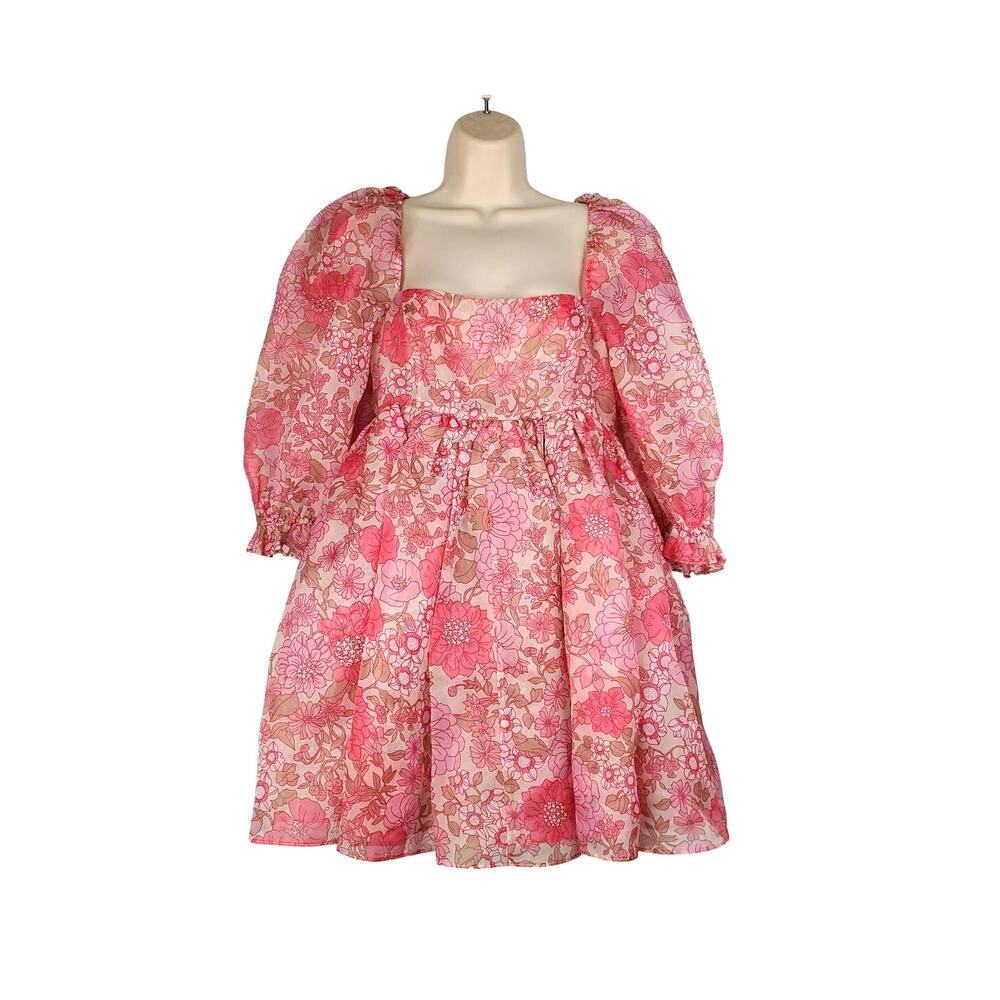 Selkie Wallflower Moonlight Dress Puff Sleeve Babydoll Mini Pink Floral Medium